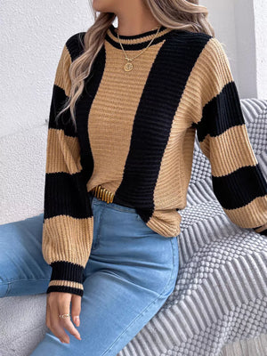 Elegant front look of color block sweater
