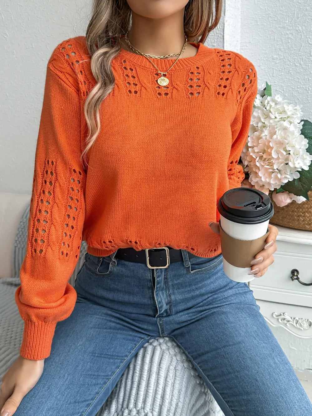 openwork sweater front fashionable outfit