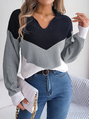 oversized color block pullover sweater front detail