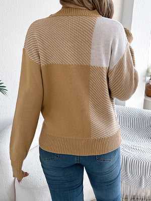 Color block striped round neck sweater back view