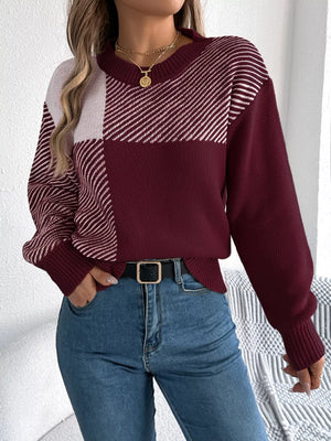 color block knit sweater front relaxed fit