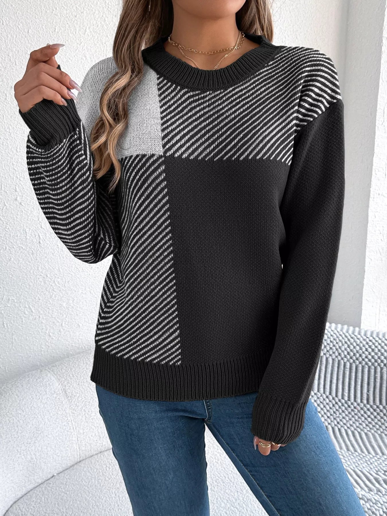 fashionable striped sweater front daily outfit