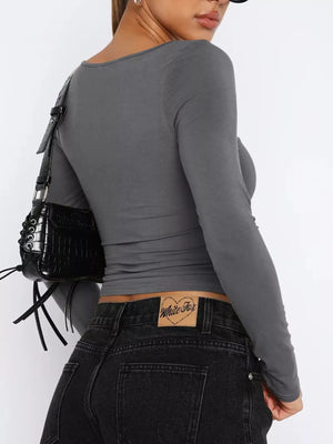 Cropped sweetheart neck t-shirt back view
