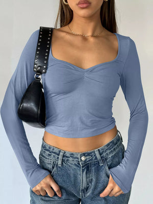 Front view of long sleeve sweetheart crop t-shirt