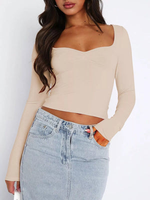 Modern sweetheart neck crop t-shirt front view