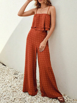 Full front view showing the layered cami and pants
