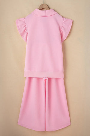 Full layout of textured top and pants set