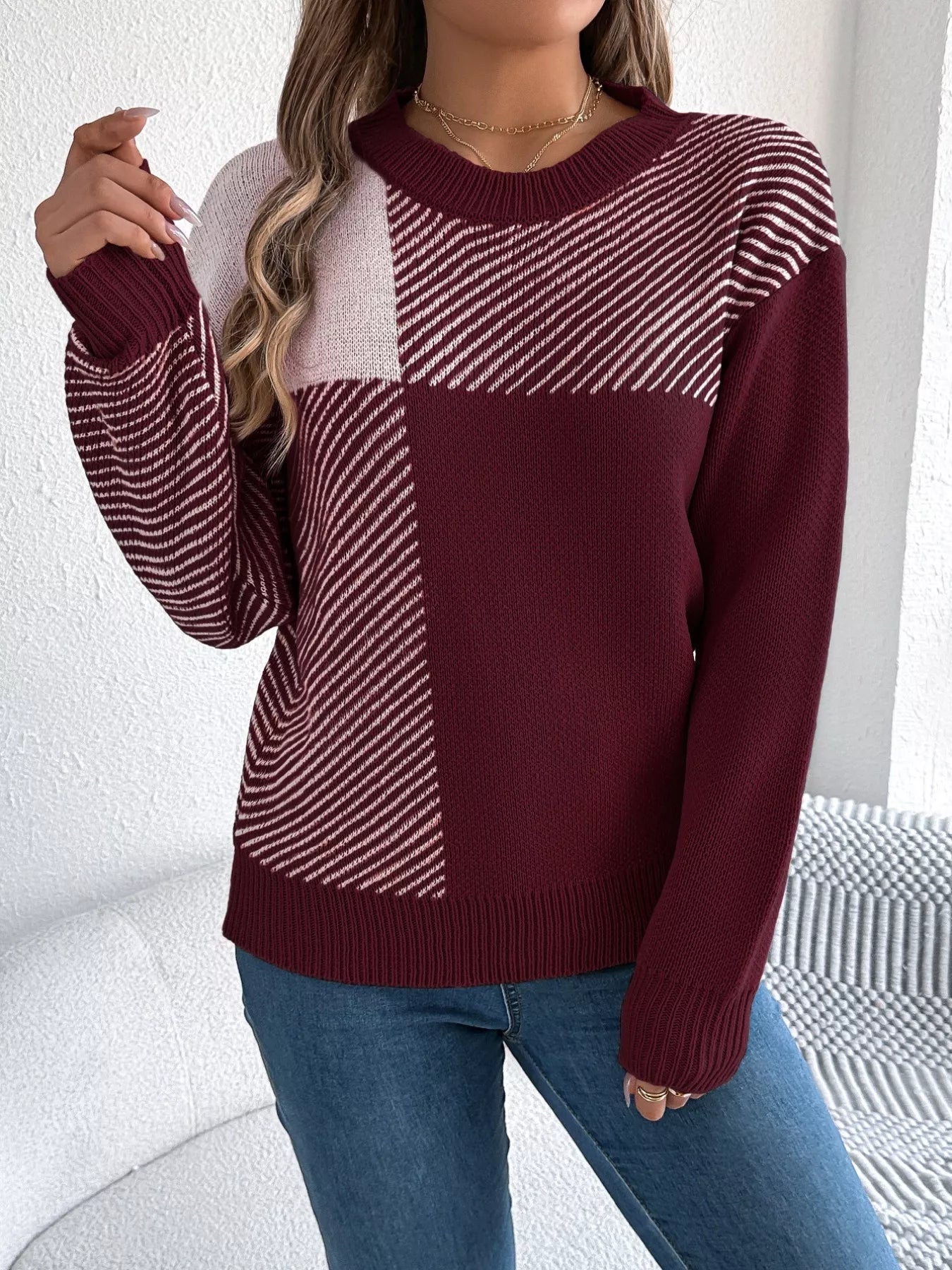 color block sweater front trendy look