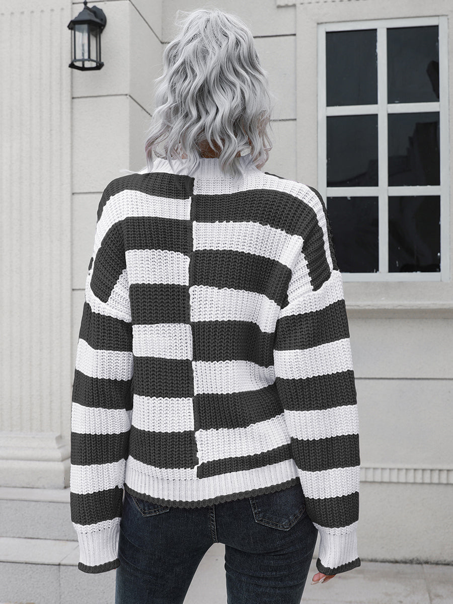 Back view of two-tone dropped shoulder sweater