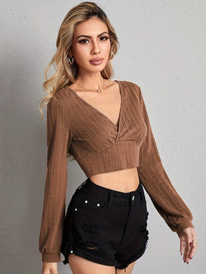 Stylish front view of V Neck Crop Top for casual wear