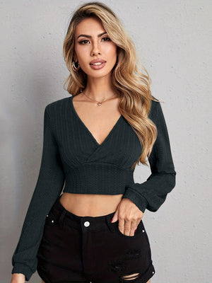 Chic front perspective of V Neck cropped top