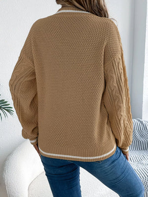 Cable knit sweater back side long sleeve winter outfit