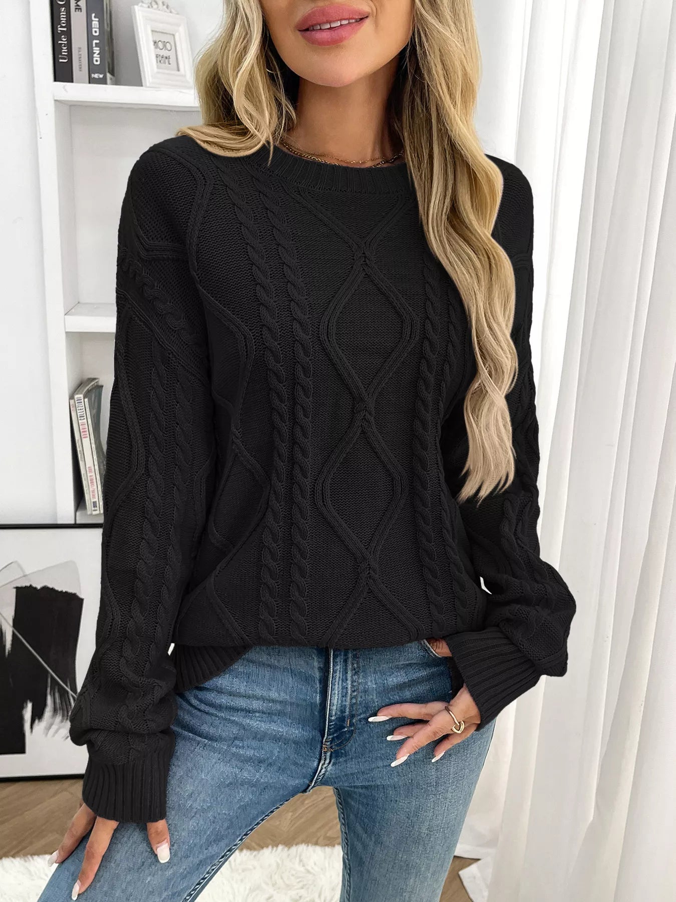 cable knit sweater front warm and comfortable outfit