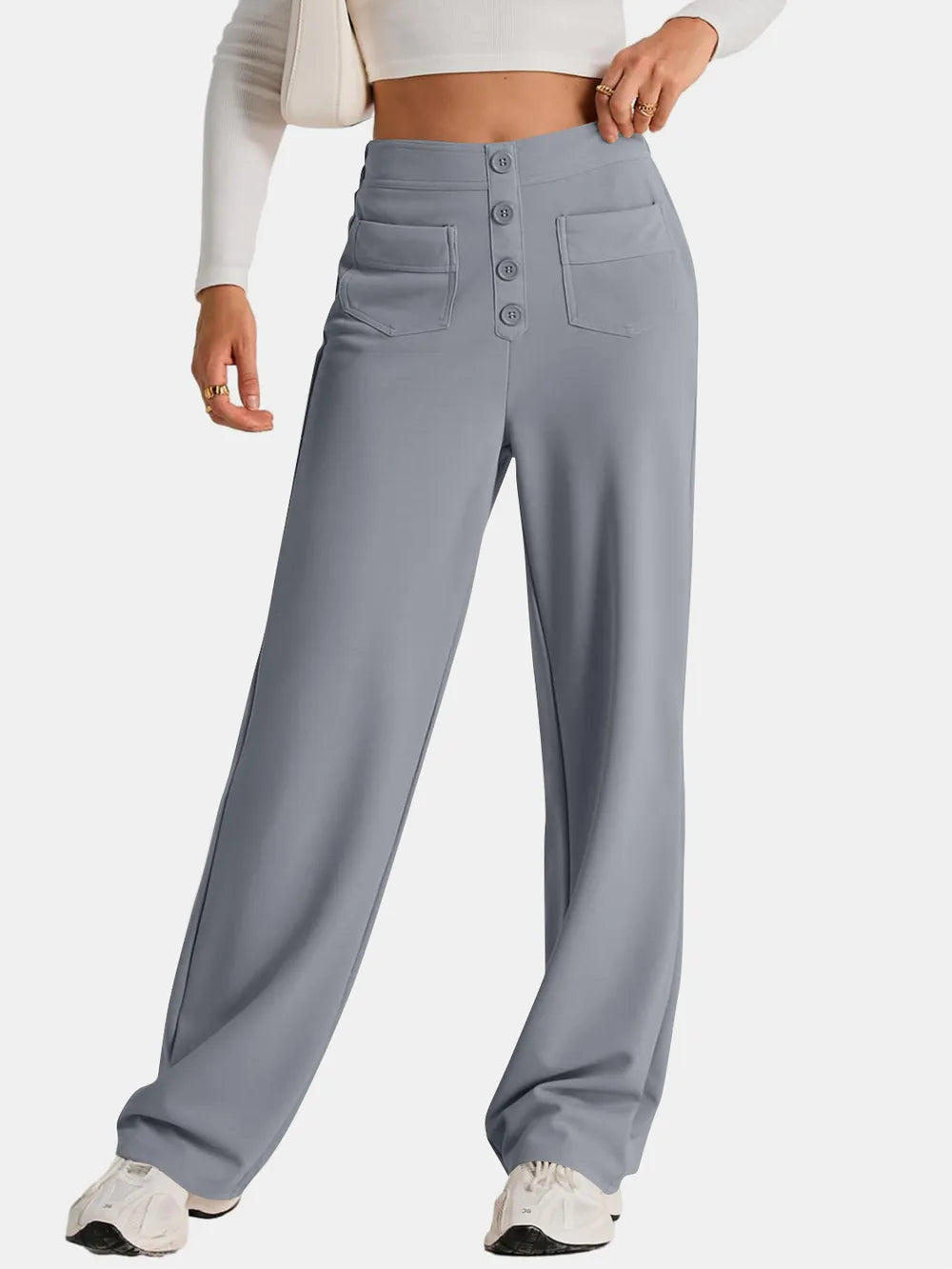 Casual high waist wide leg pants front look