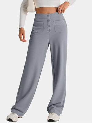 Casual high waist wide leg pants front look