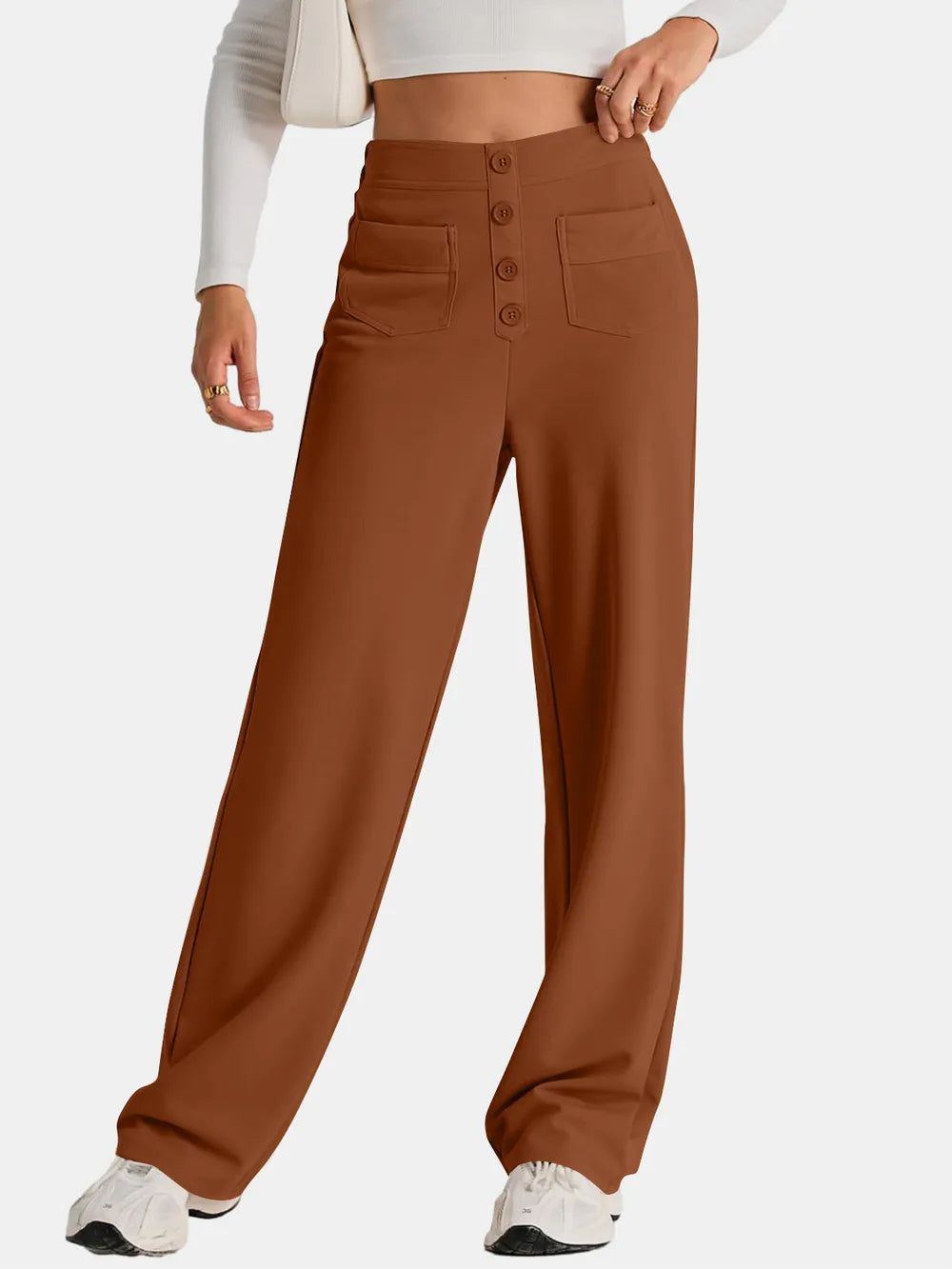 Modern high waist wide leg pants front style