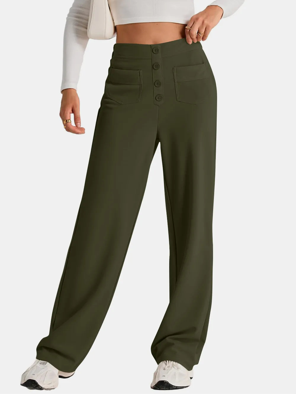 Elegant high waist wide leg pants front design