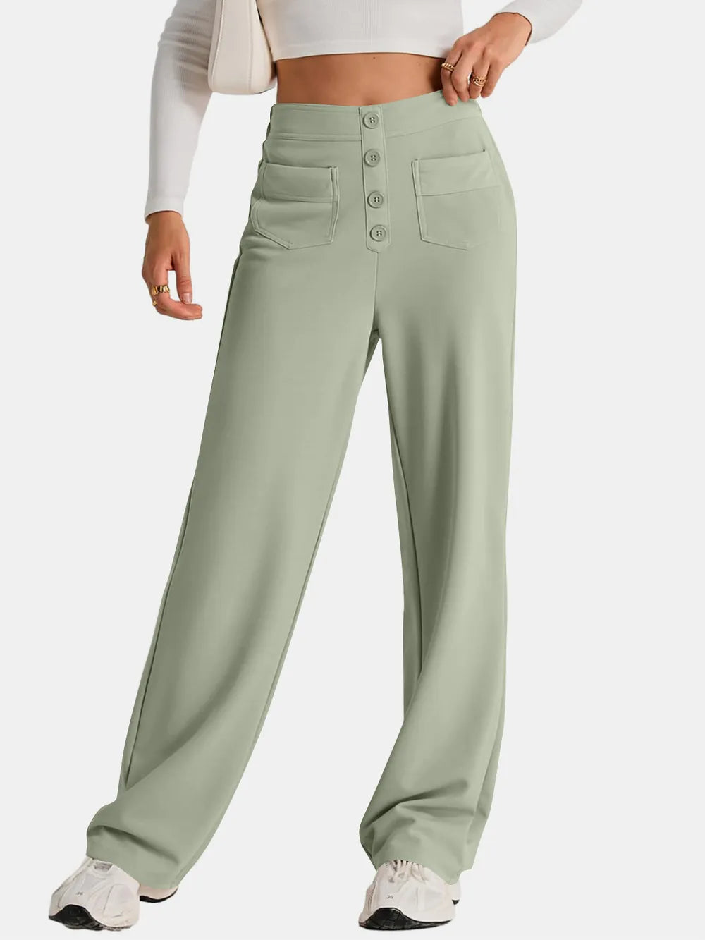 Elegant high waist wide leg pants front design