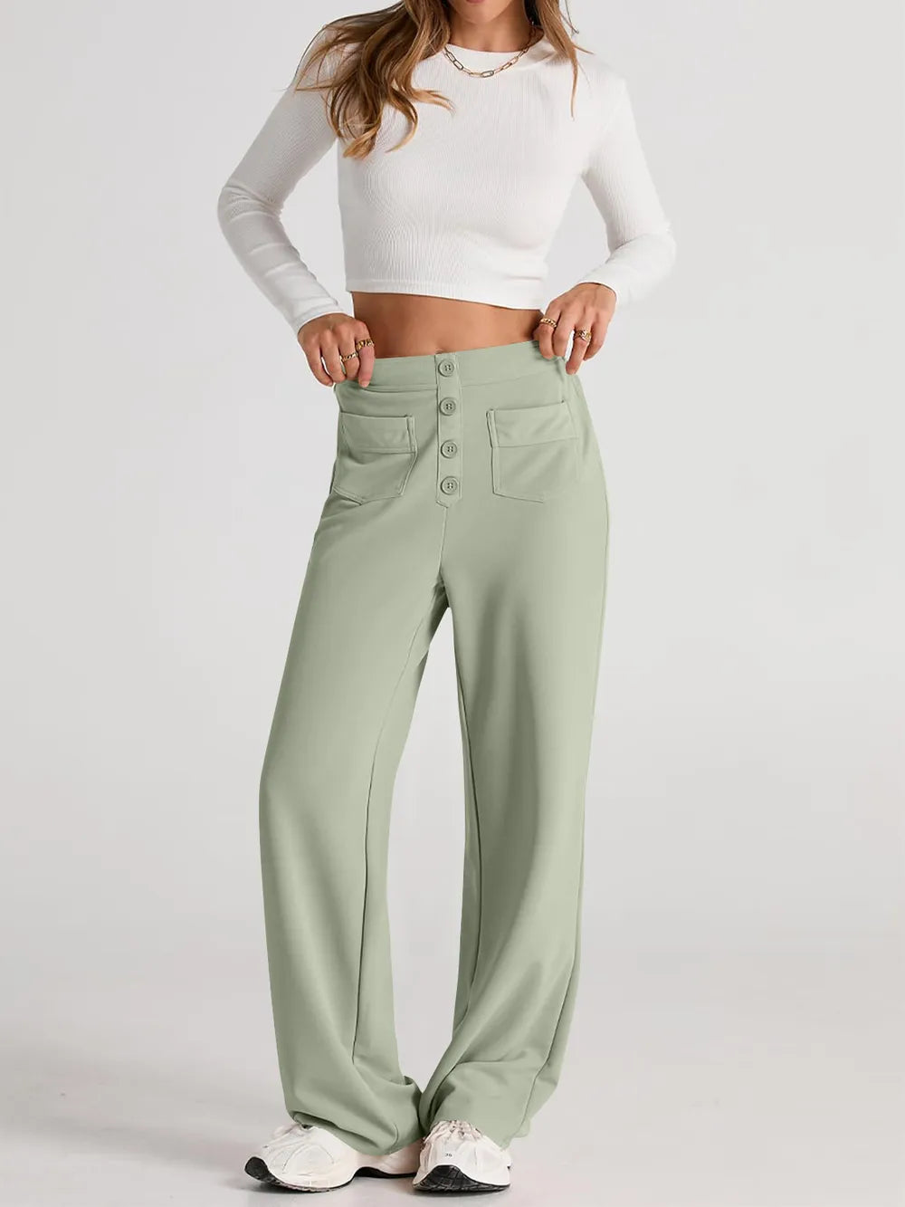 Stylish high waist wide leg pants front