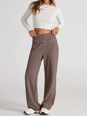 Casual high waist wide leg pants front look