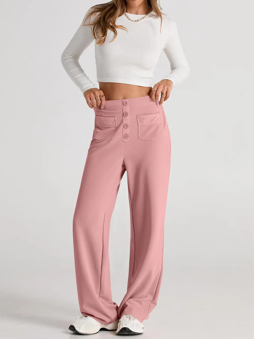 High waist wide leg pants relaxed front fit