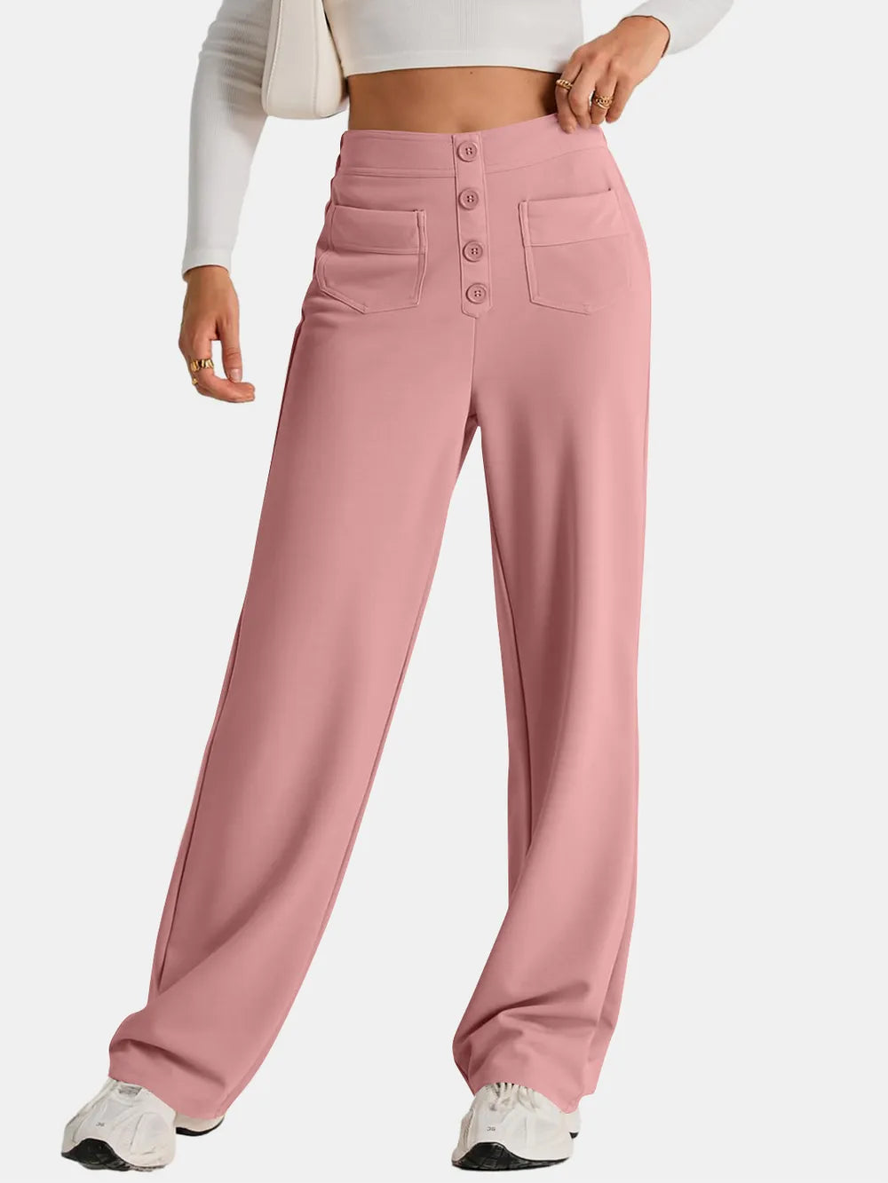 Casual high waist wide leg pants front look