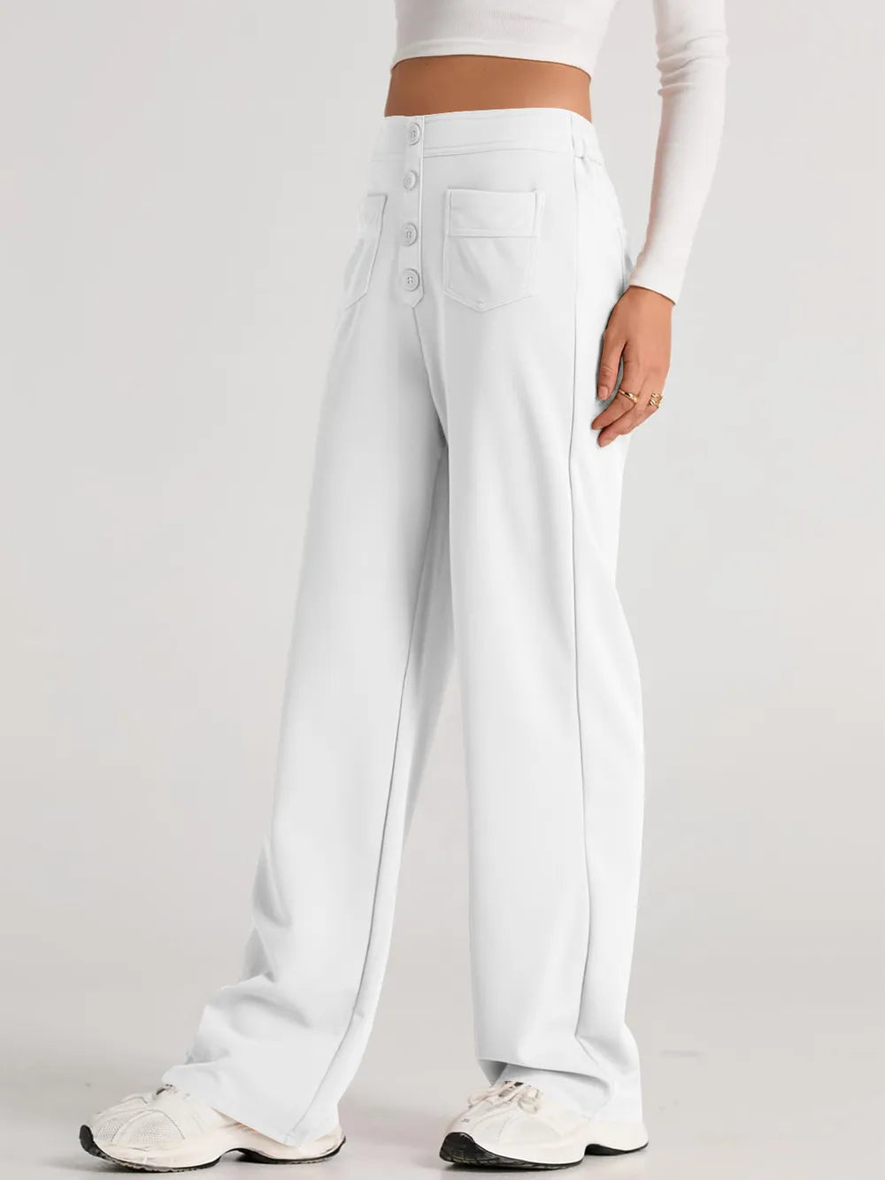 Side angle of high waist wide leg pants