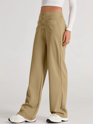 Side profile of high waist wide leg pants