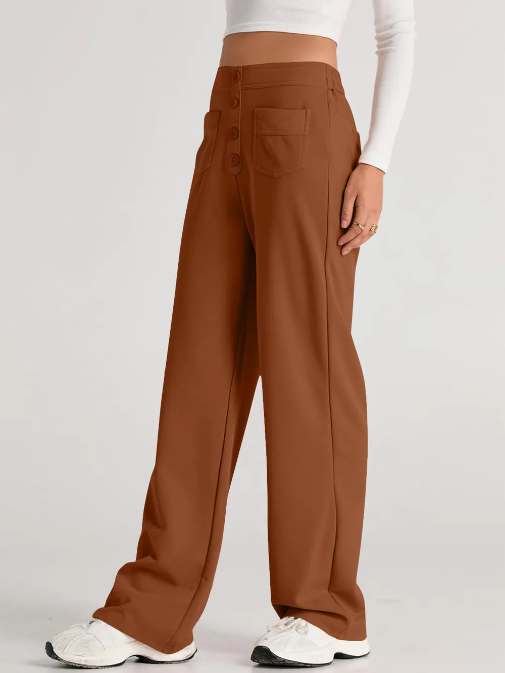 High waist wide leg pants side silhouette