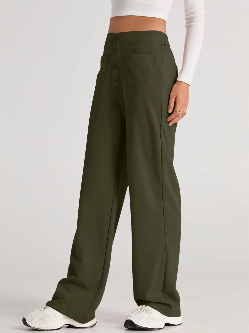 High waist wide leg pants side detail