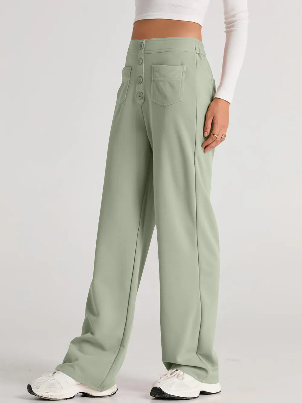 Stylish high waist wide leg pants side 