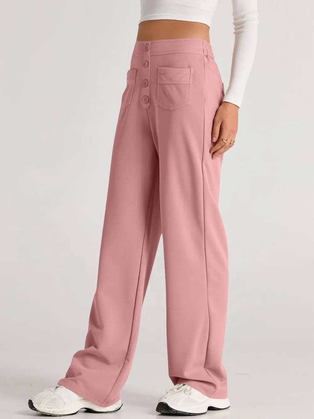 Stylish high waist wide leg pants side 