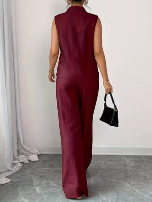 wide leg pants and sleeveless top back look