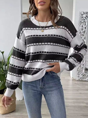 cozy striped knit sweater front winter look