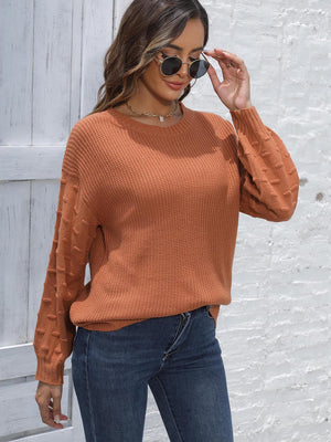 Modern round neck dropped shoulder sweater front look for winter fashion