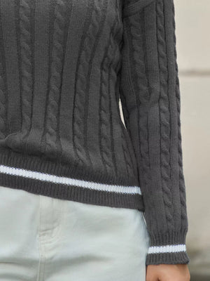 warm cable knit v neck sweater front cozy knitwear