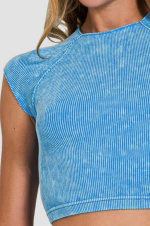 Ribbed round neck Zenana cropped top front