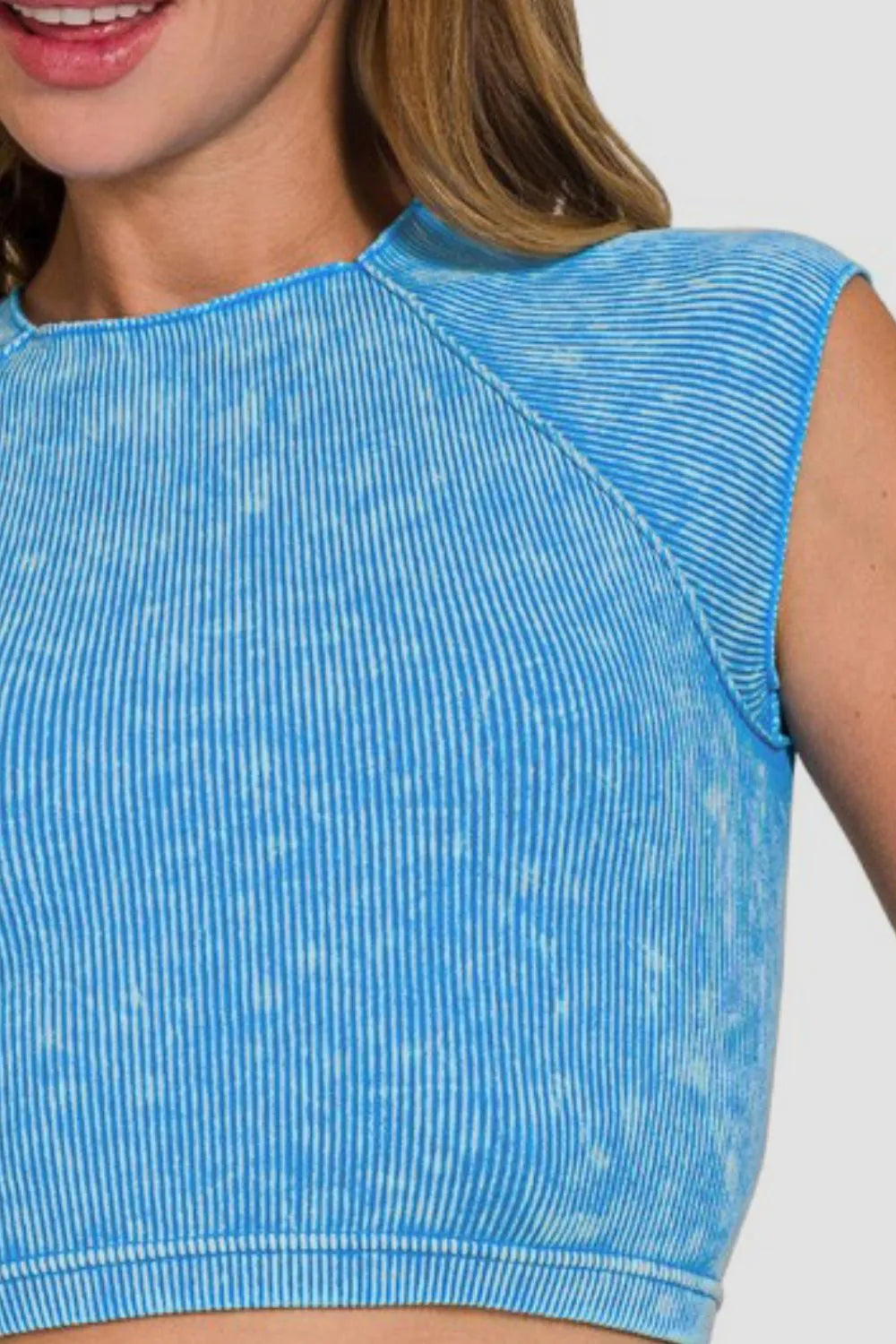 Zenana ribbed cropped top front detail