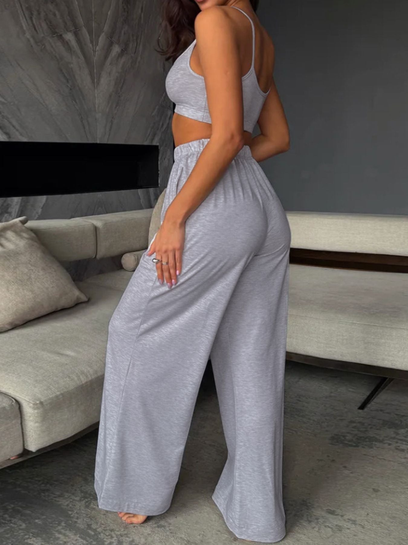 scoop neck cami and pants set back view full look