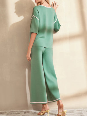 Casual two-piece outfit with contrast trim t-shirt and pants