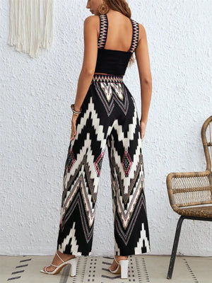 Wide Strap Sleeveless Top and Pants Set back view elegant sleeveless co-ord set