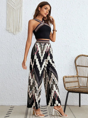 Chic wide strap sleeveless top and pants set front casual outfit for women